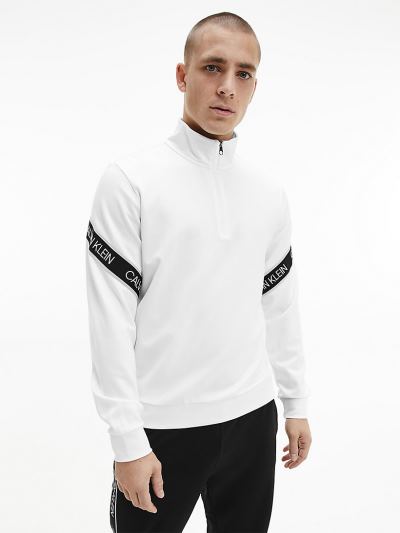 Calvin Klein Ruhák HU875793 | Calvin Klein Comfort Stretch Zip Neck Férfi Pulóver Világos Fehér